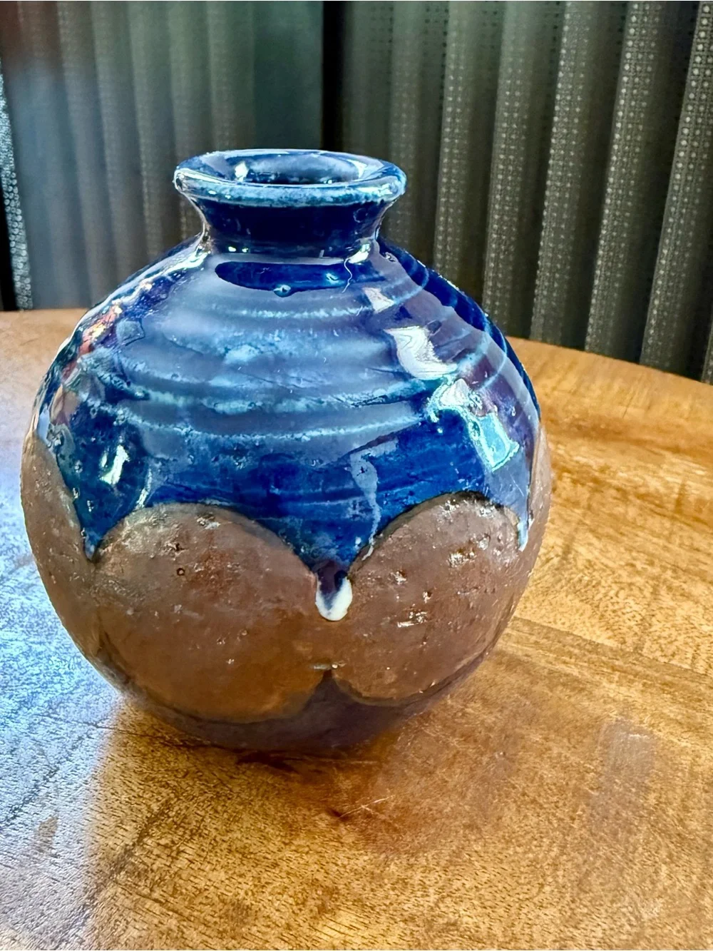 Otagiri Blue and Brown Round Globe Bud Vase